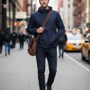 VTG Gap Navy Blue Hooded Windbreaker Jacket - Men's Medium